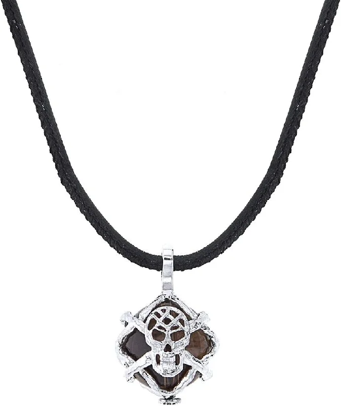 Women's necklaces faint-gold-William Henry Sterling Silver Two-Tone P46 SQ Purpose Smoky-Quartz Skull Necklace with Leather Cord 23"