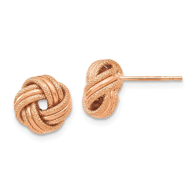 Women's earrings dainty-hoop-8.5mm (5/16 in) 14k Rose Gold Polished & Textured Love Knot Earrings