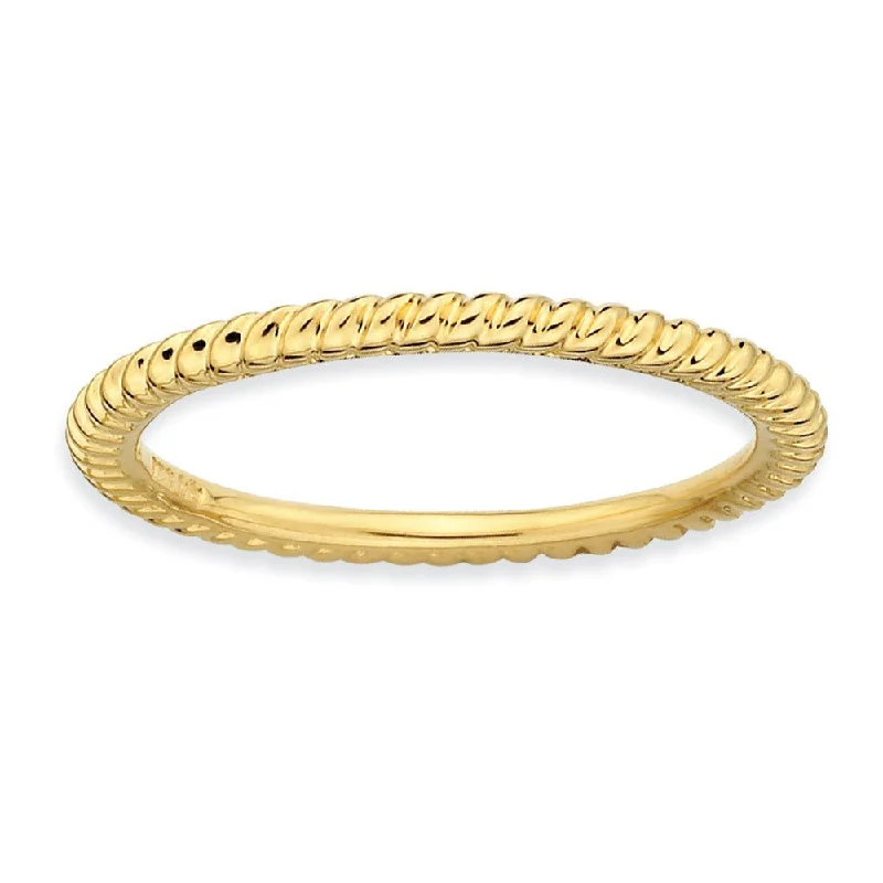 Women's rings faint-luster-1.5mm Stackable 14K Yellow Gold Plated Silver Twisted Band