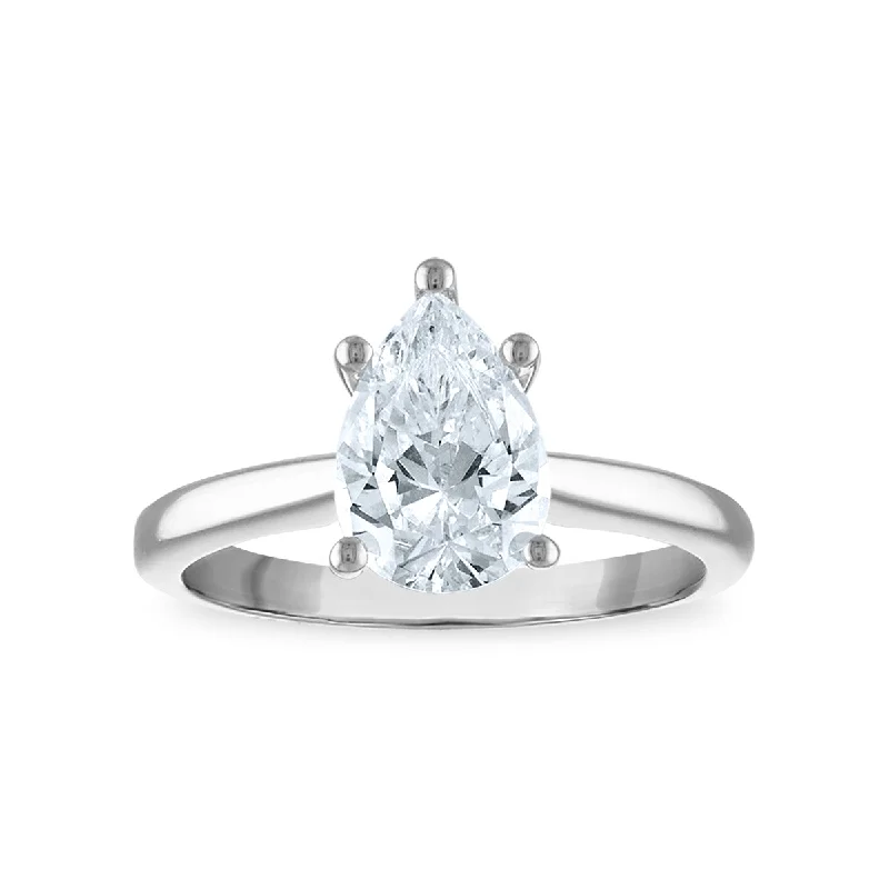 Women's engagement rings radiant-edge-Signature Certificate EcoLove 2 CTW Pear Diamond Solitaire Engagement Ring in 14KT White Gold