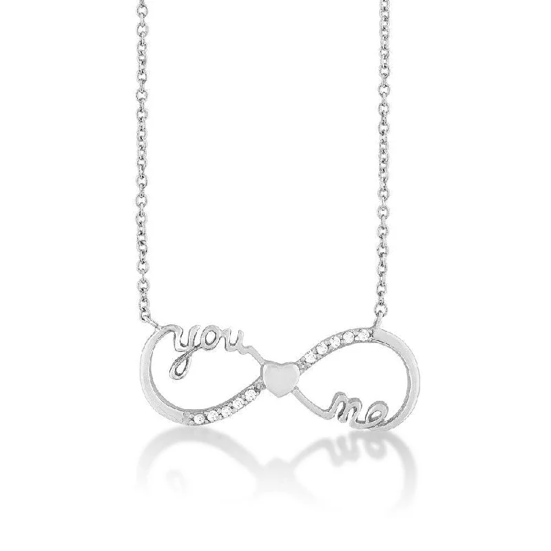 Women's necklaces Victorian-charm-Sterling Silver "You and Me" Heart CZ Infinity Necklace