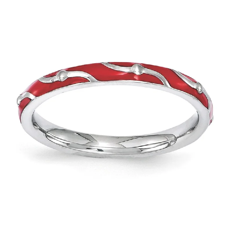 Women's rings rustic-luxe-2.5mm Sterling Silver Stackable Expressions Red Enamel Band