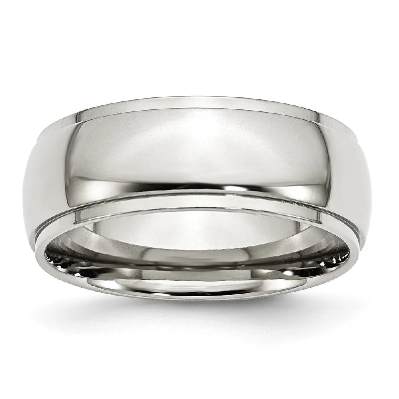 Women's rings ornate-luster-8mm Stainless Steel Polished Domed Ridged Edge Comfort Fit Band