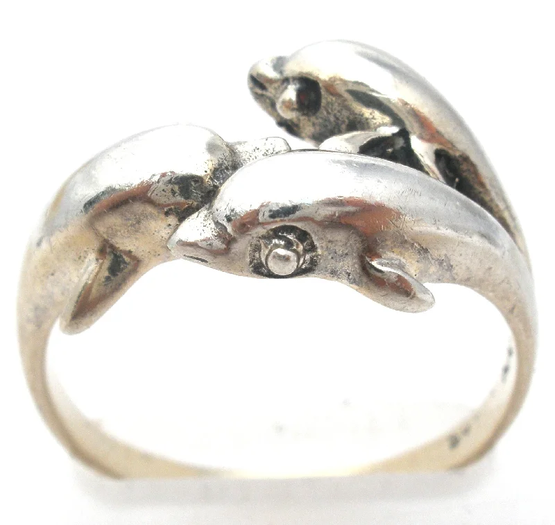 Women's rings chunky-metal-Triple Dolphin Ring Sterling Silver Size 8