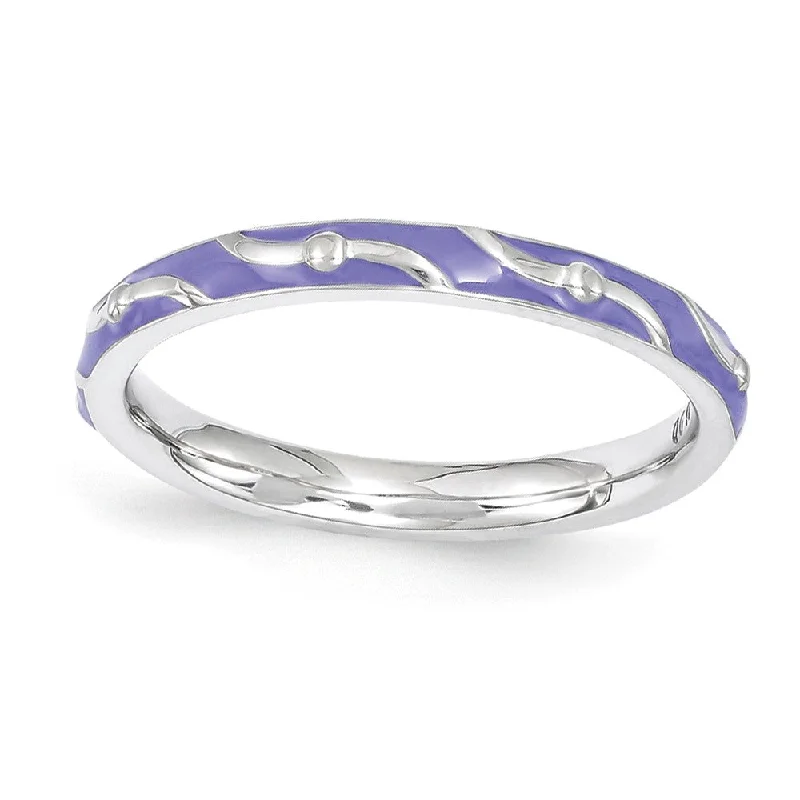 Women's rings vibrant-crystal-2.5mm Sterling Silver Stackable Expressions Purple Enamel Band