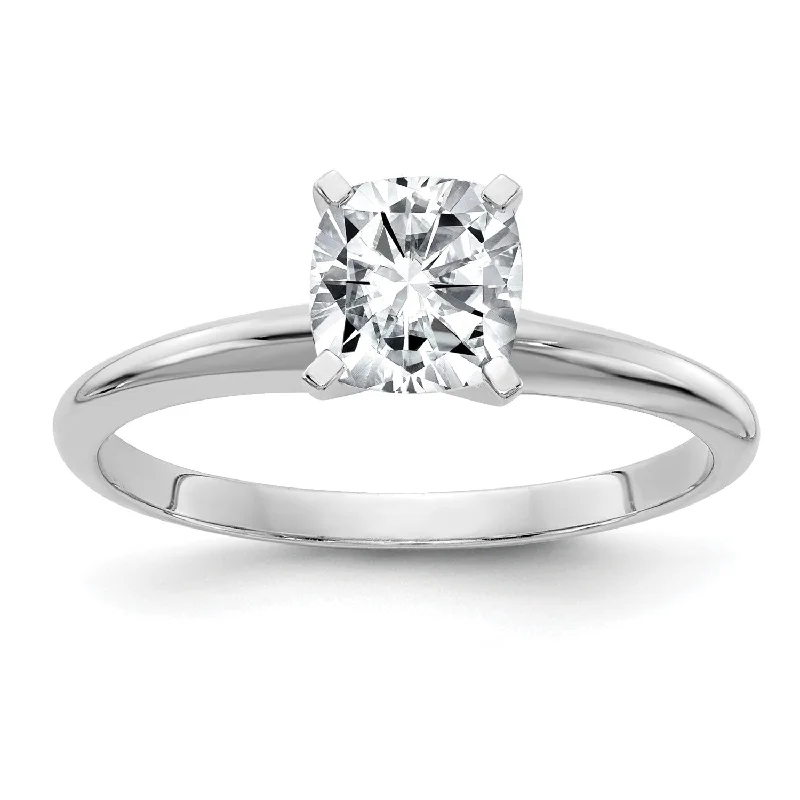 Women's engagement rings fine-radiance-6MM Cushion Moissanite Solitaire Engagement Ring in 14KT White Gold; Size 7