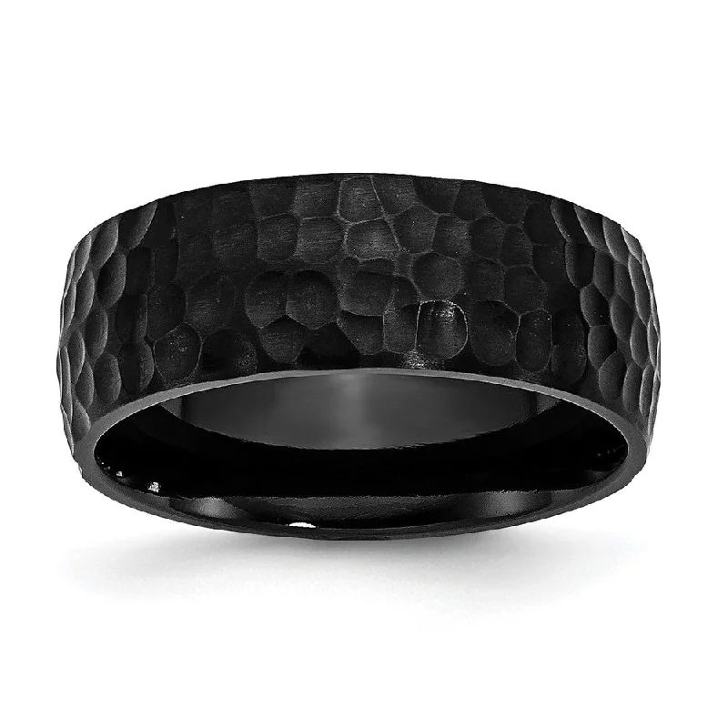 Women's rings tribal-chic-Men's 8mm Black Plated Stainless Steel Brushed Hammered Band