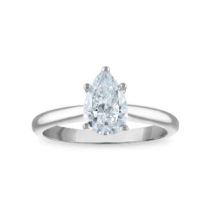 Women's engagement rings subtle-brilliance-Signature Certificate EcoLove 1 CTW Pear Diamond Solitaire Engagement Ring in 14KT White Gold