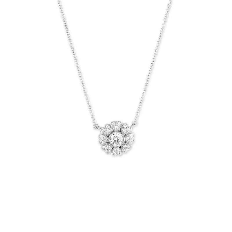 Women's necklaces antique-luxe-Sterling Silver Micro Pave Heart Flower Necklace