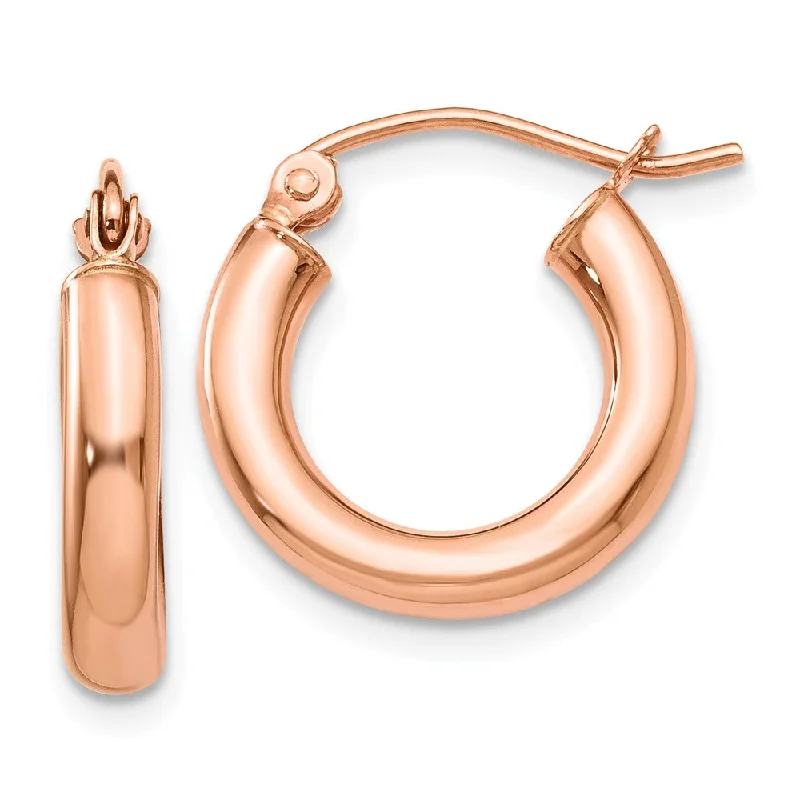 Women's earrings sleek-chain-3mm x 16mm 14k Rose Gold Round Tube Hoop Earrings