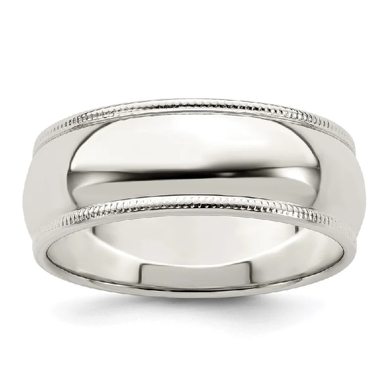 Women's rings micro-silver-Men's 7mm Sterling Silver Half Round Milgrain Edge Standard Fit Band