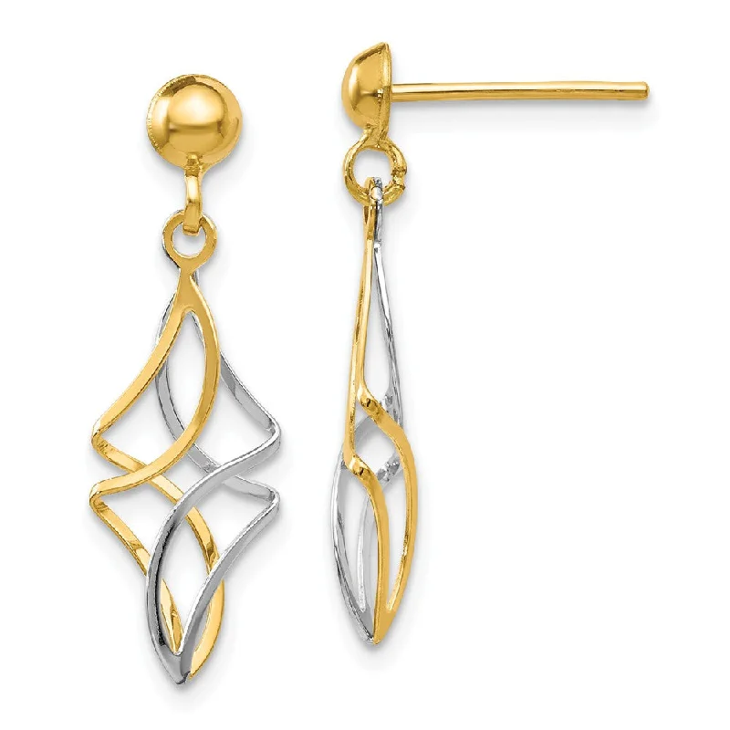 Women's earrings micro-drop-Two Tone Twisted Dangle Post Earrings in 14k Yellow and White Gold