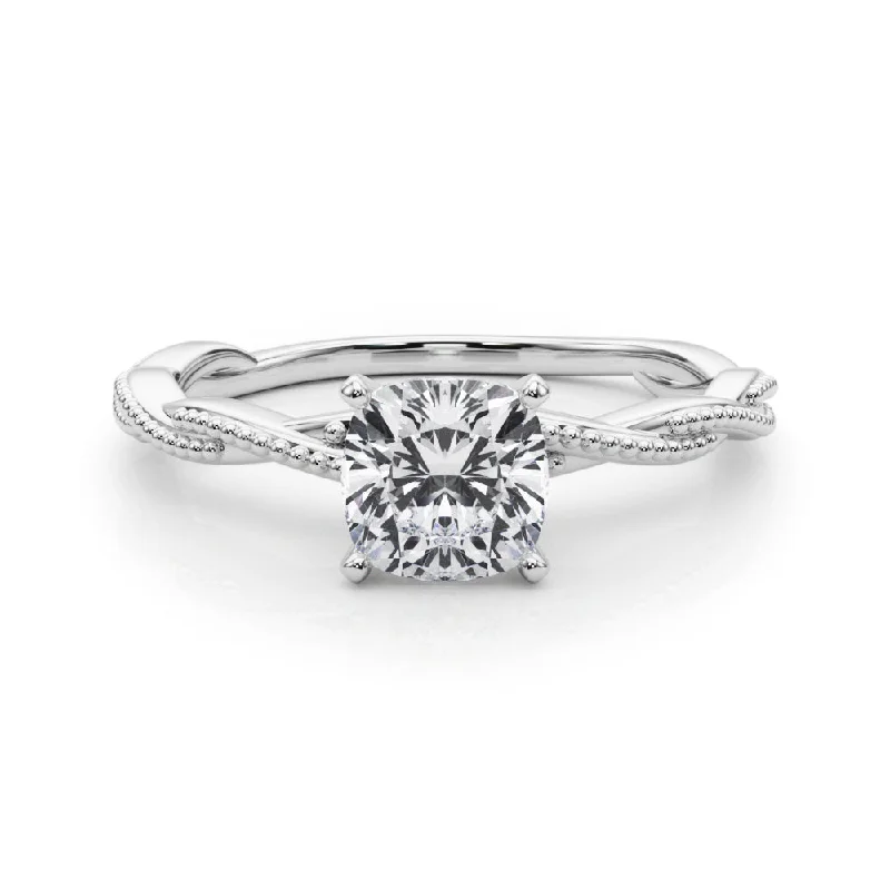 Women's engagement rings romantic-bezel-Anastasia Twisted Vine Cushion Diamond Solitaire Engagement Ring