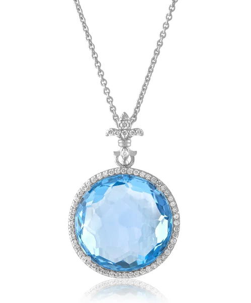 Women's necklaces gala-stone-Sky Blue Topaz Round Necklace with Diamonds 346-JSA