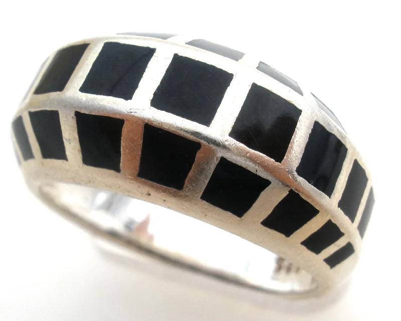 Women's rings vintage-revival-Black Onyx Sterling Silver Ring Size 8 Vintage