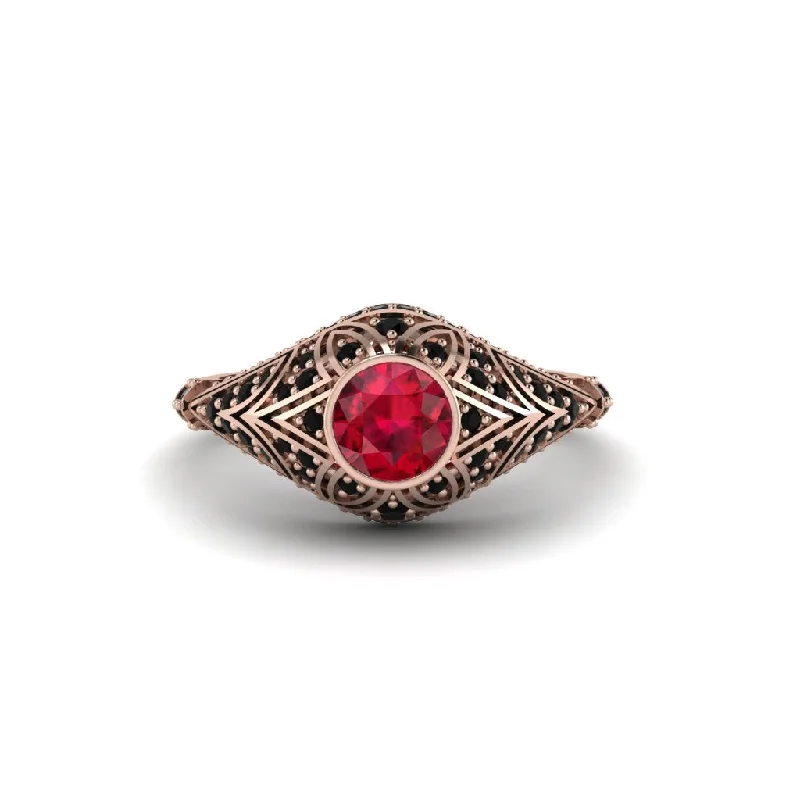 Women's engagement rings intricate-filigree-Ruby Bezel Vintage Filigree Engagement Ring - Kendall No. 41