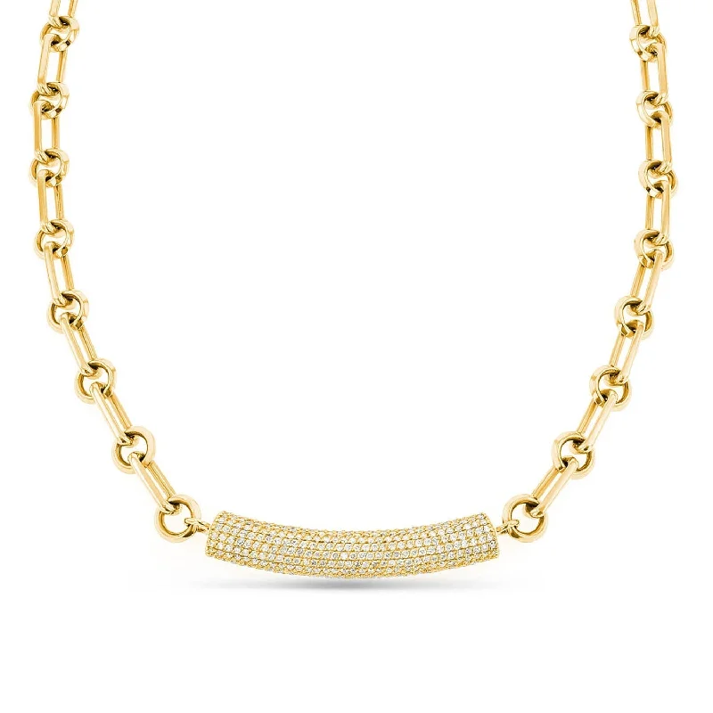 Women's necklaces soft-twinkle-14K Gold Pave Diamond Bar on 14K Soho Chain Necklace - 18"  NG002588