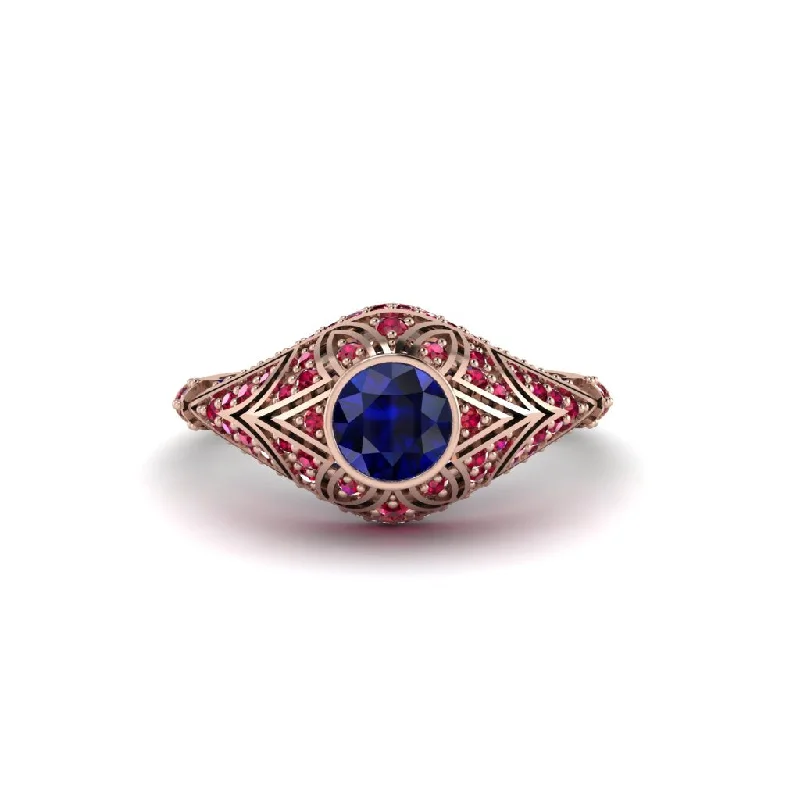 Women's engagement rings dazzling-blush-Sapphire Bezel Vintage Filigree Engagement Ring - Kendall No. 59