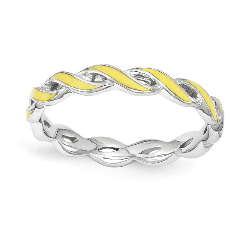 Women's rings airy-style-2mm Sterling Silver Stackable Expressions Yellow Enamel Swirl Band