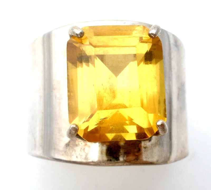 Women's rings micro-gold-Wide Citrine Sterling Silver Cigar Band Ring Size 8