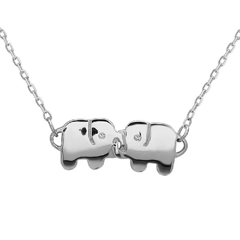 Women's necklaces exotic-accent-Sterling Silver Double Elephant CZ Necklace