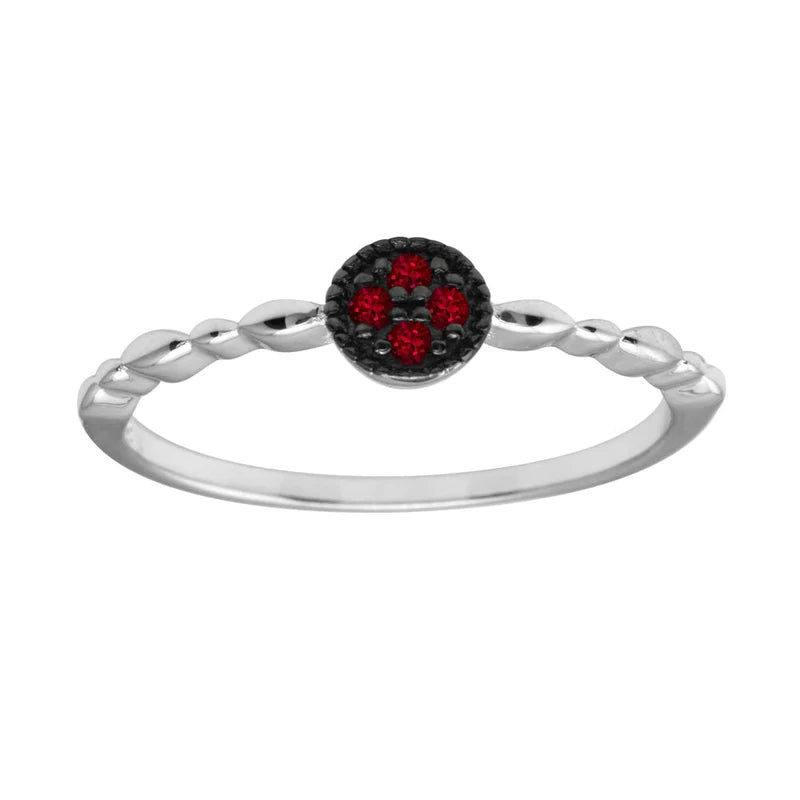 Women's rings quirky-chic-Silver 925 Rhodium Plated Round Shape 4 Red CZ Ring