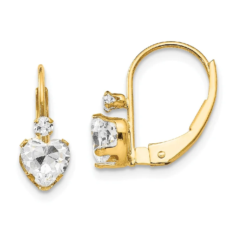 Women's earrings dainty-dot-Kids Clear Cubic Zirconia Heart Lever Back Earrings in 14k Yellow Gold