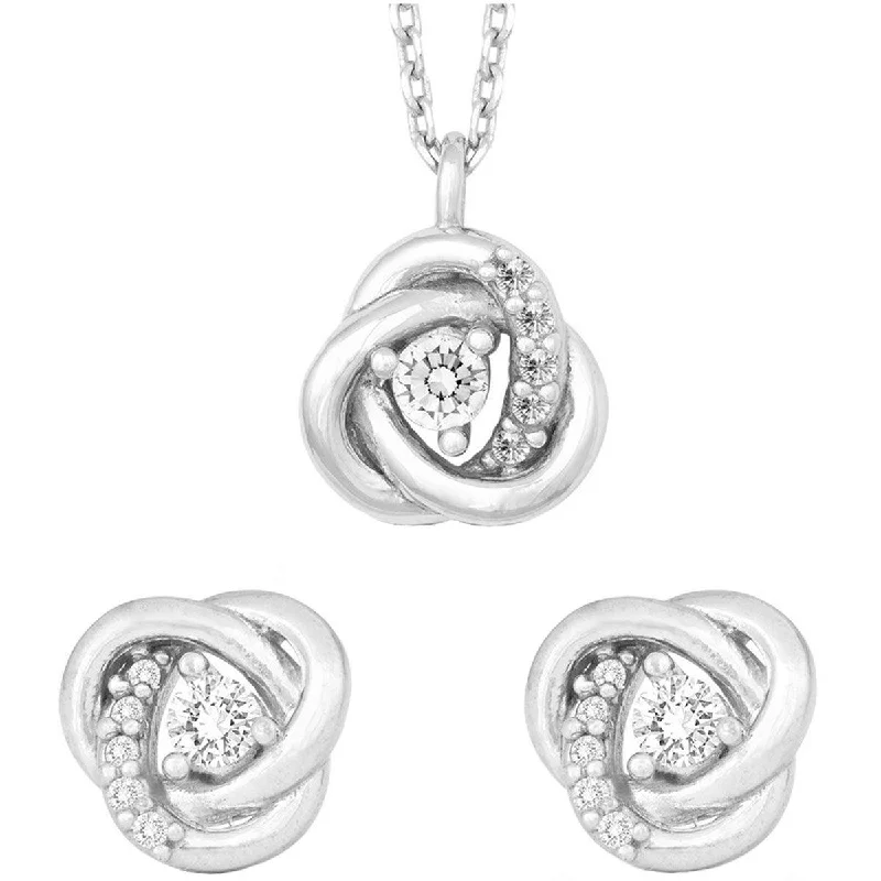 Women's necklaces draped-chain-Classic Women's Necklace and Earrings Set - Sterling Silver CZ Stone Knot | HS-5212