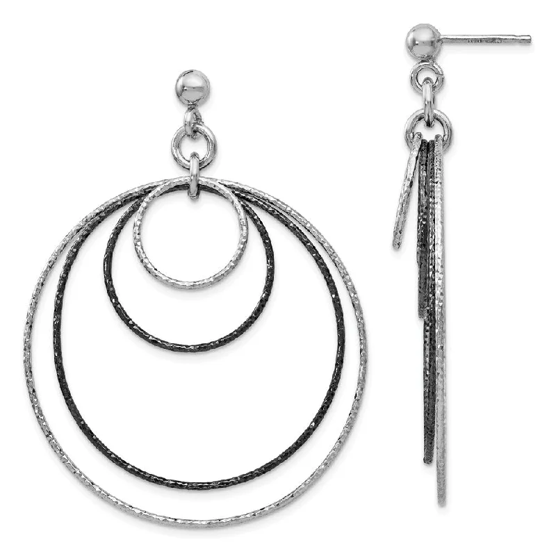 Women's earrings sleek-hoop-Two-Tone Diamond-cut Multi Circle Dangle Earrings in Sterling Silver