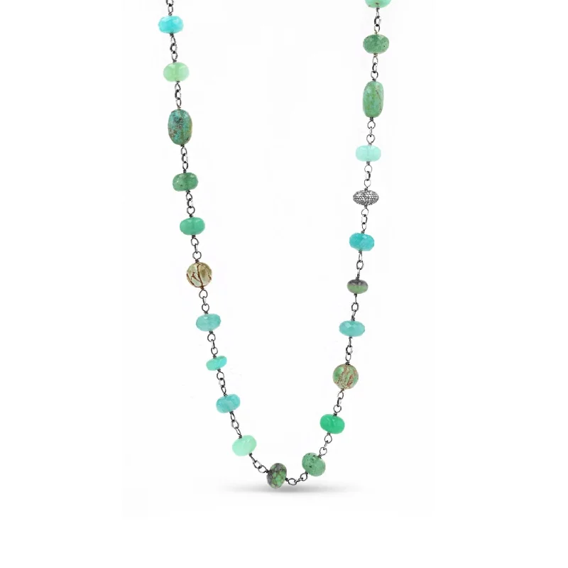 Women's necklaces radiant-link-Sea Green Gemstone Rope Necklace  N0002974