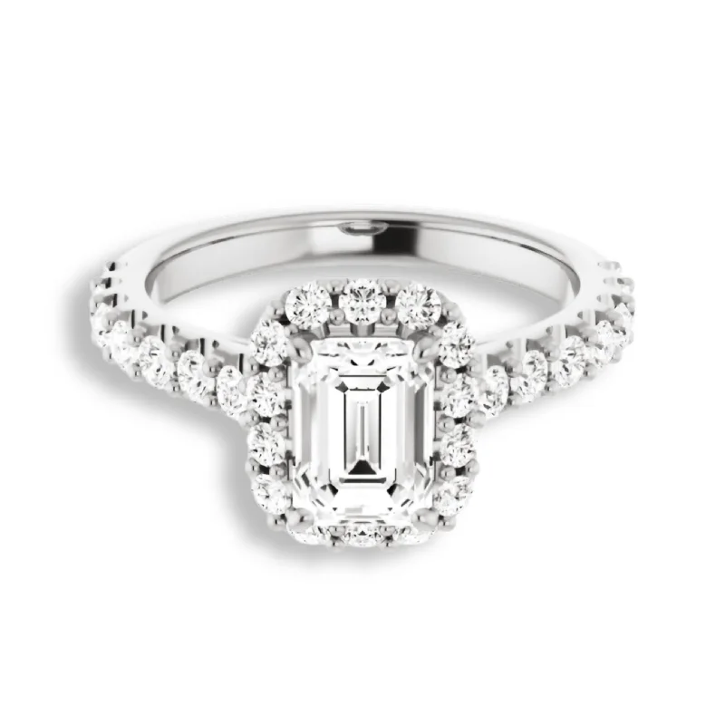 Women's engagement rings glowing-halo-Emerald Cut Diamond Halo Engagement Ring