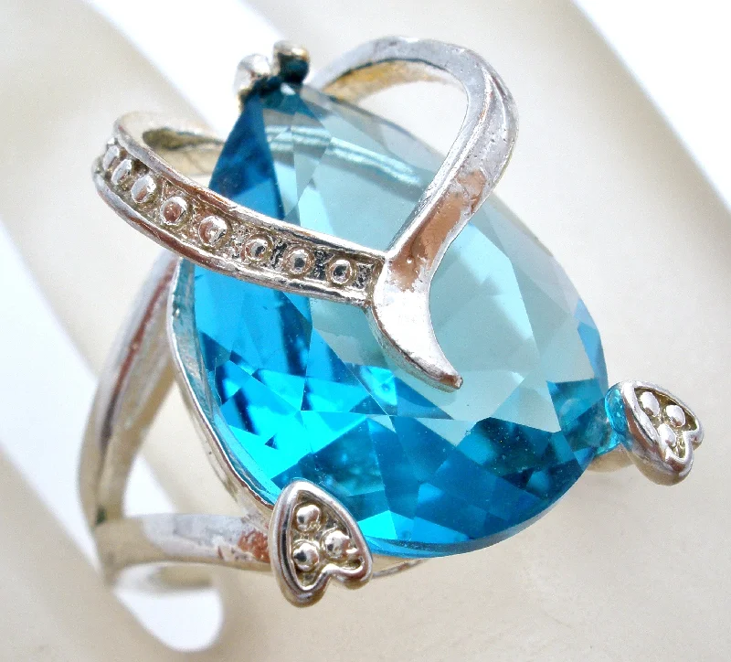 Women's rings coral-stone-Blue Topaz CZ Heart Ring Sterling Silver