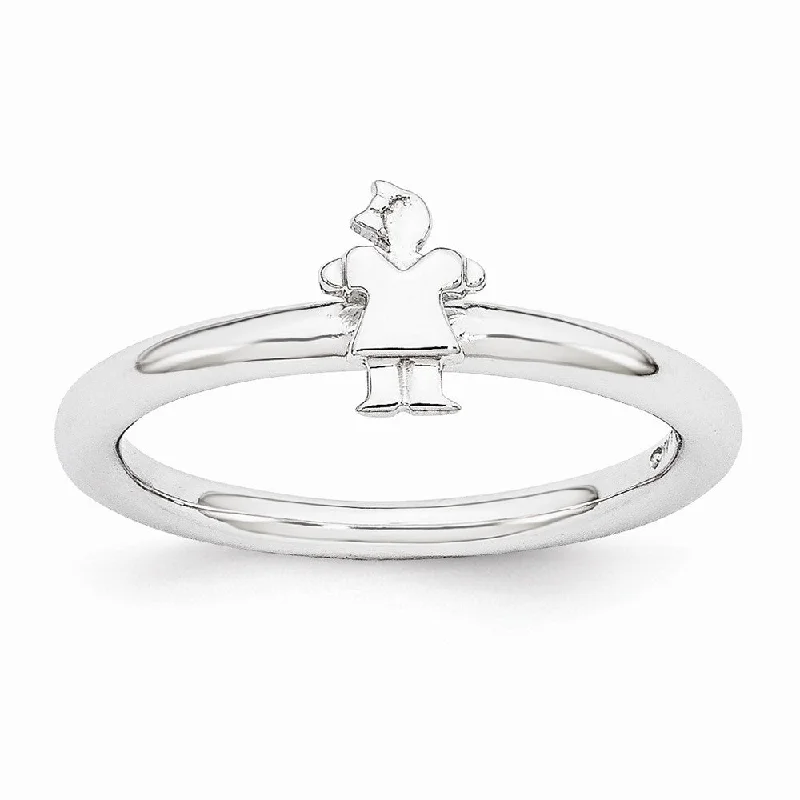 Women's rings bold-silver-Rhodium Plated Sterling Silver Stackable 7mm Polished Girl Ring