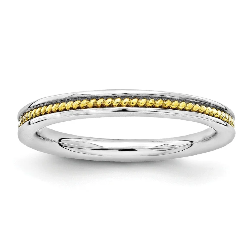 Women's rings chunky-metal-2.25mm Sterling Silver Stackable Gold Tone Plated Channeled Band