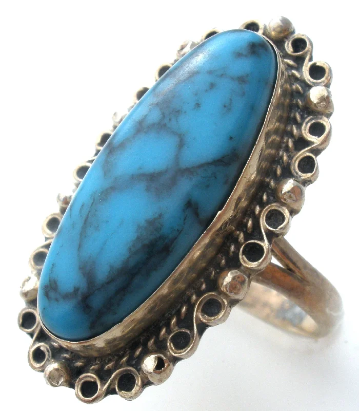 Women's rings petite-luxe-Mexican Turquoise Ring Sterling Silver Size 6.5