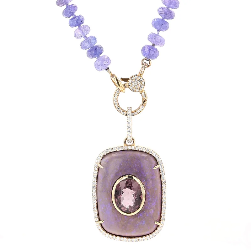 Women's necklaces delicate-stone-14K Opal Spinel & Diamond Pendant on Tanzanite Necklace - 37"  NG002731