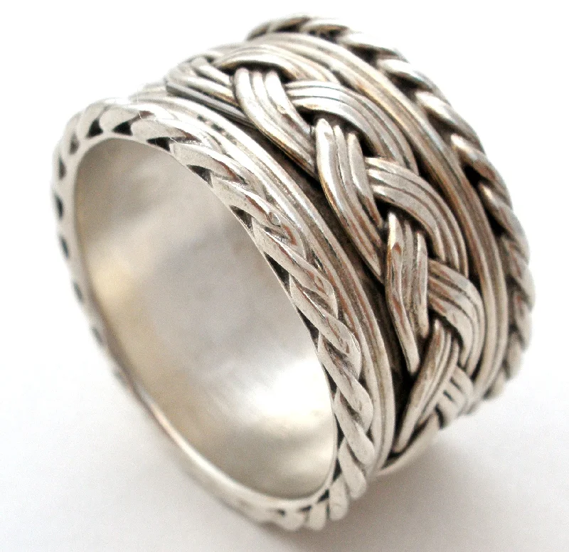 Women's rings casual-luxe-Wide Braided Band Ring Sterling Silver Vintage