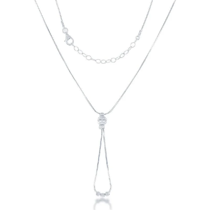 Women's necklaces festive-shine-Sterling Silver Square Snake Loop Bead Necklace