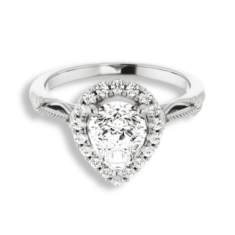 Women's engagement rings luminous-gem-Pear Cut Diamond Halo Engagement Ring