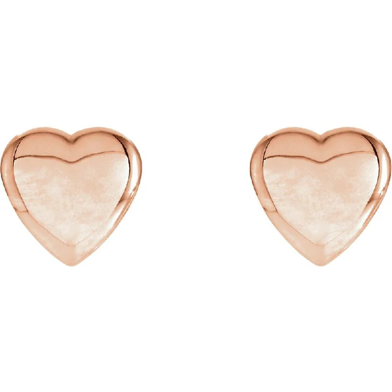 Women's earrings subtle-pearl-14k White, Yellow or Rose Gold Solid Heart Post Earrings, 8mm