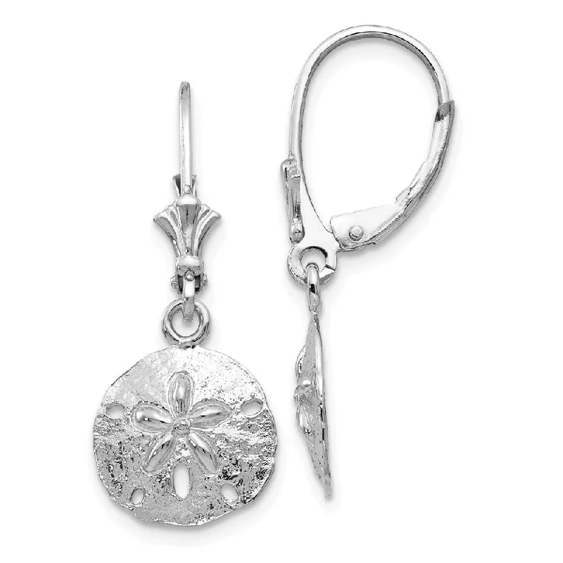 Women's earrings simple-drop-12mm Sand Dollar Lever Back Earrings in 14k White Gold