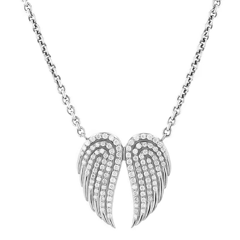 Women's necklaces radiant-link-Diamond Double Angel Wing Pendant on Cable Chain Necklace - 17-18"  N0003504