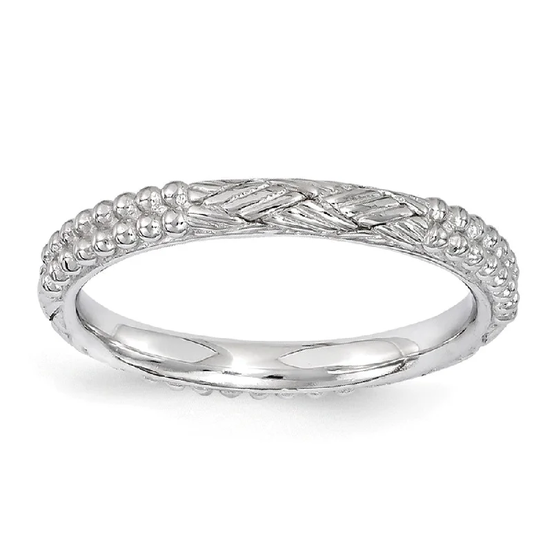 Women's rings nature-silver-2.5mm Rhodium Plated Sterling Silver Stackable Patterned Band