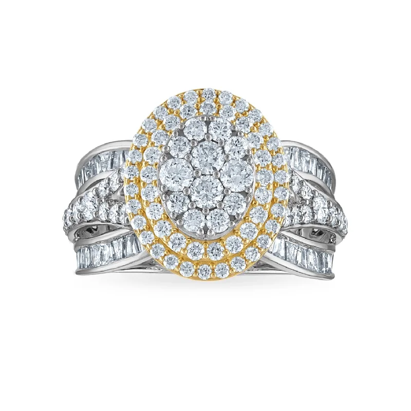 Women's engagement rings intricate-filigree-2 CTW Diamond Engagement Cluster Halo Oval Shape Ring in 14KT White Gold