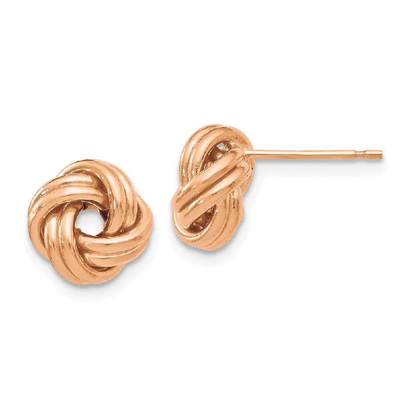 Women's earrings minimal-hoop-9.5mm (3/8 Inch) 14k Rose Gold Polished Love Knot Post Earrings