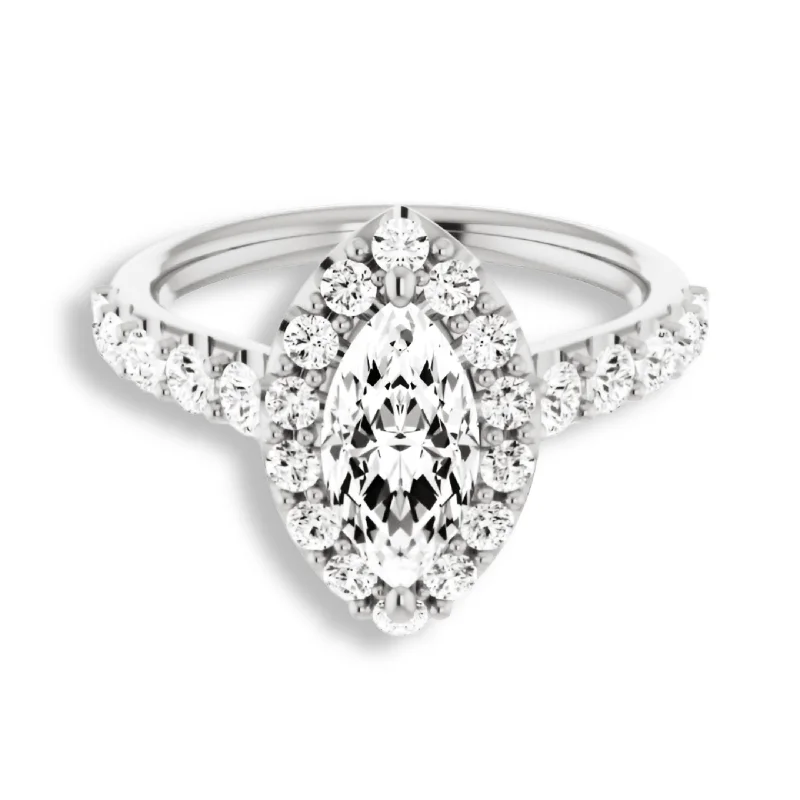 Women's engagement rings hand-engraved-Marquise Cut Diamond Halo Engagement Ring