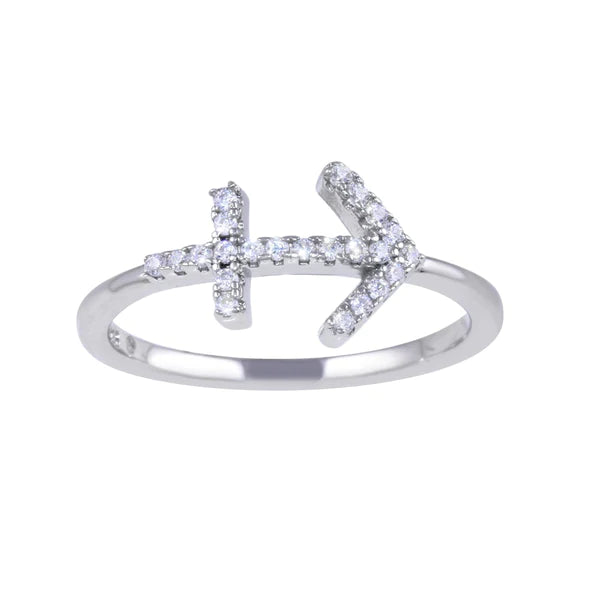 Women's rings faint-glow-Sterling Silver 925 Rhodium Plated Sagittarius CZ Zodiac Sign Ring