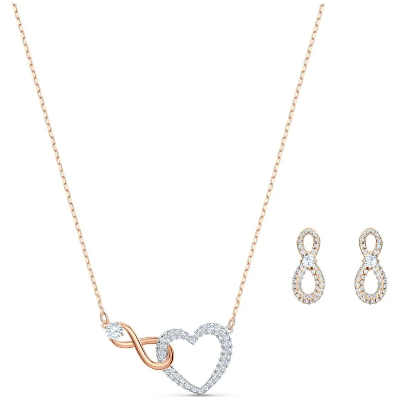 Women's necklaces antique-grace-Swarovski Women's Necklace Set - Swarovski Infinity Heart Rose Gold | 5521040