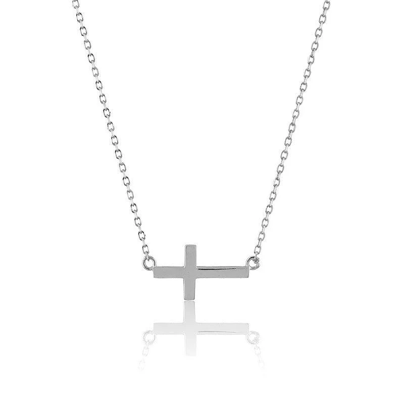 Women's necklaces exotic-gem-Sterling Silver Small Sideways Cross Necklace