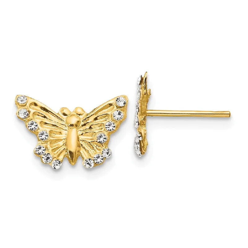 Women's earrings sleek-twist-Kids 12mm Cubic Zirconia Textured Butterfly Post Earrings in 14k Gold